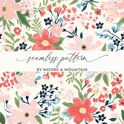 Blush and Red Floral Ditsy Christmas Foliage Digital