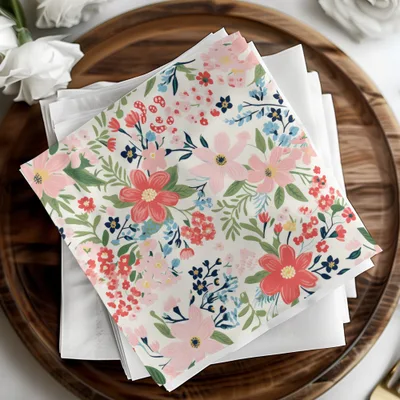 Blush and Red Floral Ditsy Christmas Foliage Digital