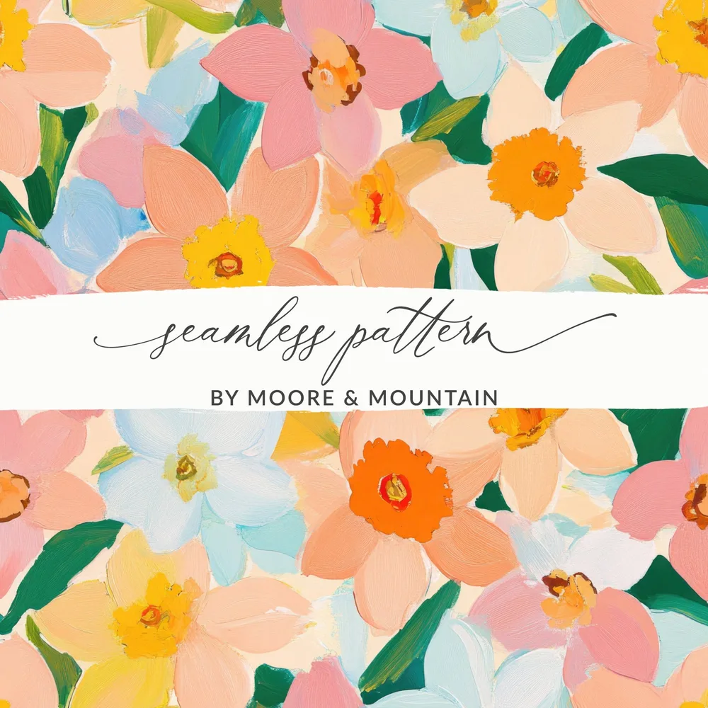 Blush and Yellow Spring Floral Pattern, Painted Acrylic Daffodil Flower Pattern, Digital Paper, Seamless Flower Field, Summery Florals