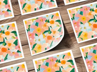 Blush and Yellow Spring Floral Pattern, Painted Acrylic Daffodil Flower Pattern, Digital Paper, Seamless Flower Field, Summery Florals