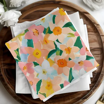 Blush and Yellow Spring Floral Pattern, Painted Acrylic Daffodil Flower Pattern, Digital Paper, Seamless Flower Field, Summery Florals