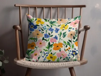 Blush and Yellow Spring Floral Pattern, Painted Gouache Spring Florals, Seamless Flower Field, Daisies and Pansies Digital Product