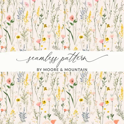 Blush Boho Wildflower Seamless, Spring Wildflowers Pattern, Pastel Wildflowers Digital Background, Seamless Wildflower Field Digital Paper