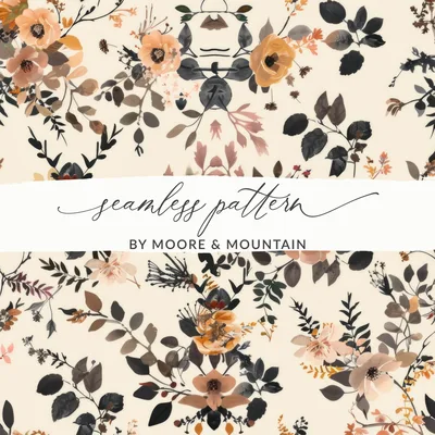 Blush Modern Wildflowers Dark Watercolor Wildflowers Pattern Digital