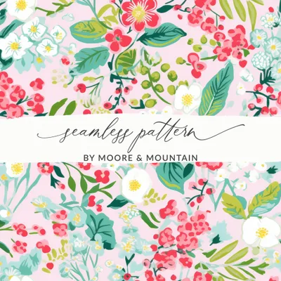 Blush Pink Christmas Ditsy Floral Seamless Pattern Design