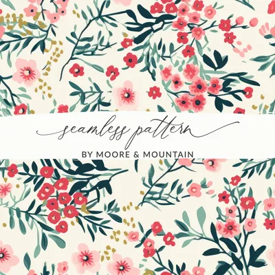 Blush Pink Christmas Ditsy Floral Seamless Pattern Digital