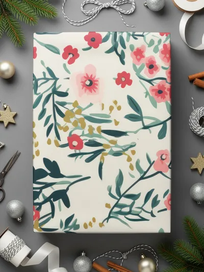 Blush Pink Christmas Ditsy Floral Seamless Pattern Digital