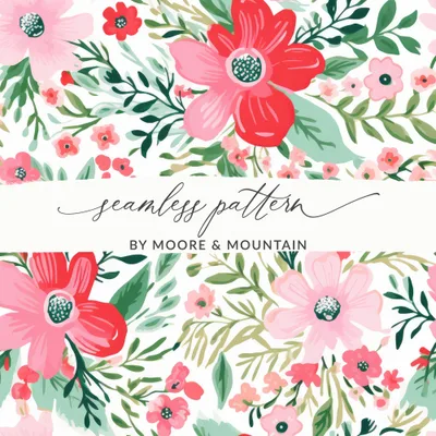 Blush Pink Christmas Ditsy Floral Seamless Pattern for POD Use
