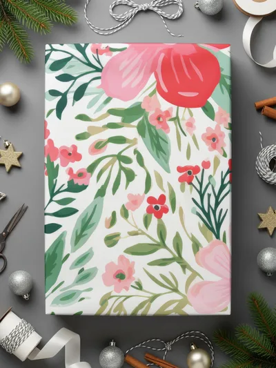 Blush Pink Christmas Ditsy Floral Seamless Pattern for POD Use
