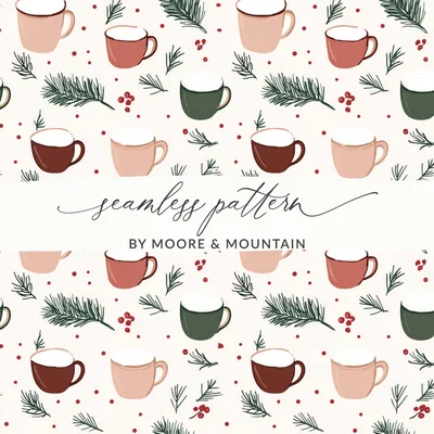 Blush Pink Christmas Seamless Simple Christmas Coffee Pattern Digital