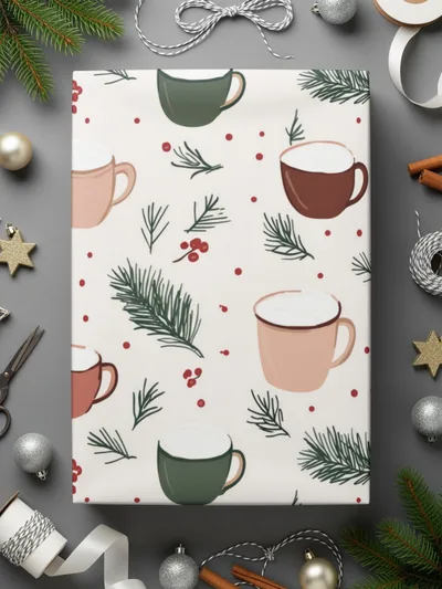 Blush Pink Christmas Seamless Simple Christmas Coffee Pattern Digital