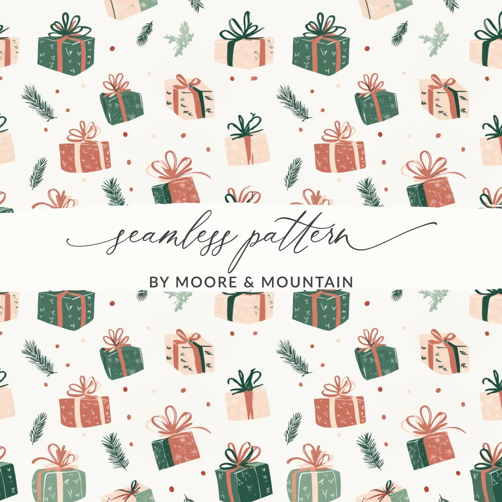 Blush Pink Cute Christmas Presents Seamless Pattern for Commercial Use Digital