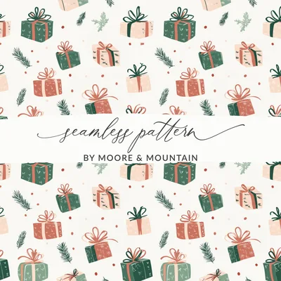 Blush Pink Cute Christmas Presents Seamless Pattern for Commercial Use Digital