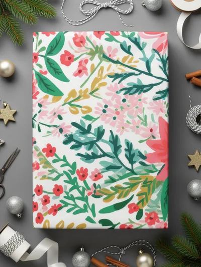 Blush Pink Ditsy Christmas Foliage Seamless Pattern Digital