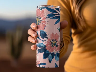 Blush Pink Modern Summer Floral Pattern Blue and Navy