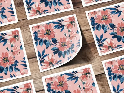 Blush Pink Modern Summer Floral Pattern Blue and Navy