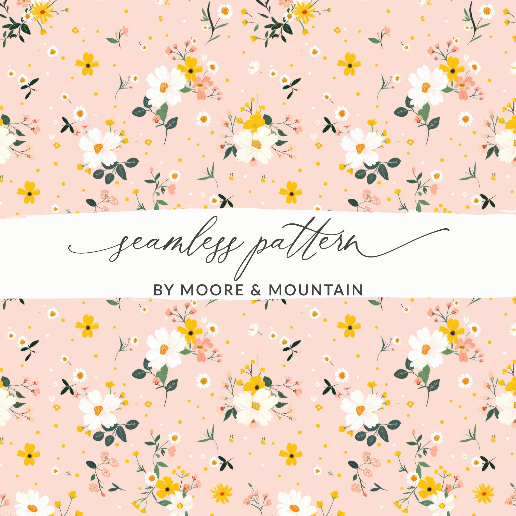 Blush Pink Seamless Wildflower Field Pattern For Commercial Use