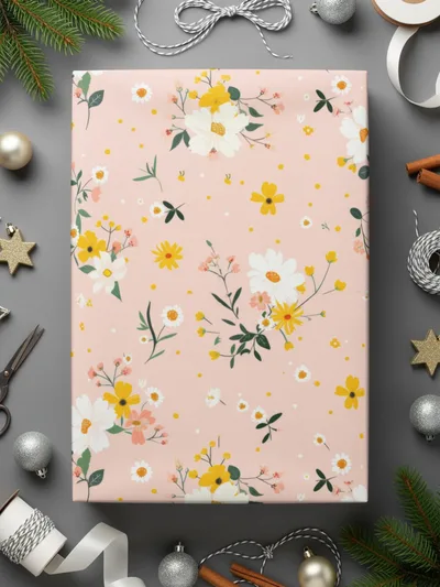 Blush Pink Seamless Wildflower Field Pattern For Commercial Use
