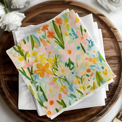 Blush Pink, Yellow, Daffodil Spring Floral Pattern, Painted Acrylic Flower Field, Seamless Digital Paper, Summery Florals