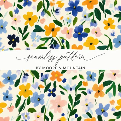 Blush Spring Floral Pattern, Painted Acrylic Spring Flower Pattern, Pastel Flowers, Pansies and Daisies, Digital Download