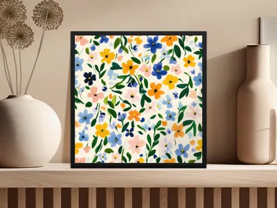 Blush Spring Floral Pattern, Painted Acrylic Spring Flower Pattern, Pastel Flowers, Pansies and Daisies, Digital Download