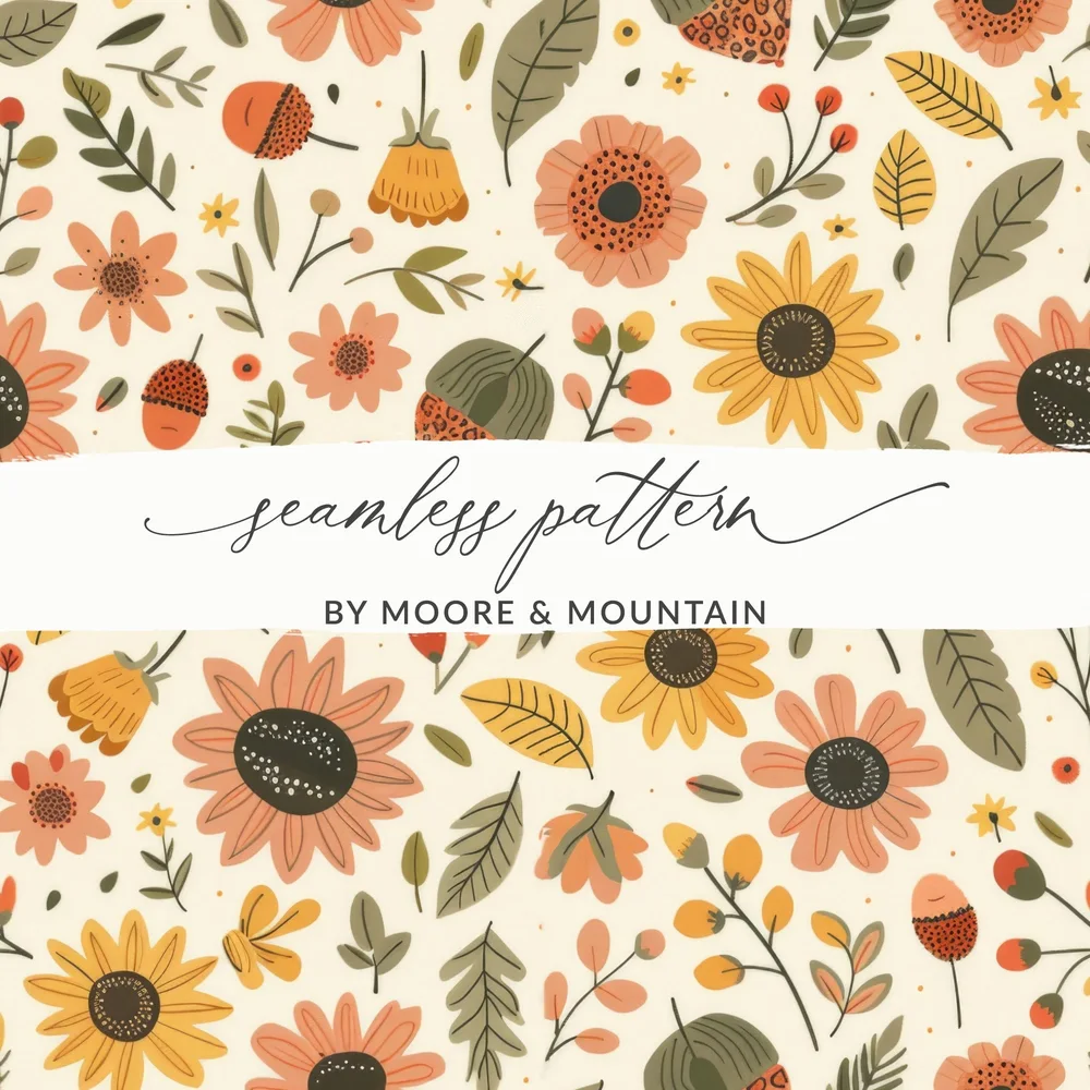 Blush Yellow Autumn Floral Boho Seamless Pattern Digital
