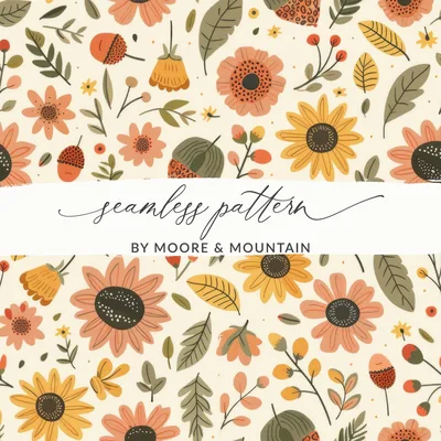 Blush Yellow Autumn Floral Boho Seamless Pattern Digital