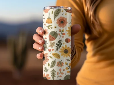 Blush Yellow Autumn Floral Boho Seamless Pattern Digital