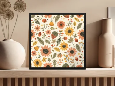 Blush Yellow Autumn Floral Boho Seamless Pattern Digital