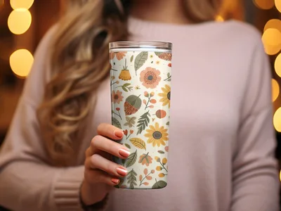 Blush Yellow Autumn Floral Boho Seamless Pattern Digital