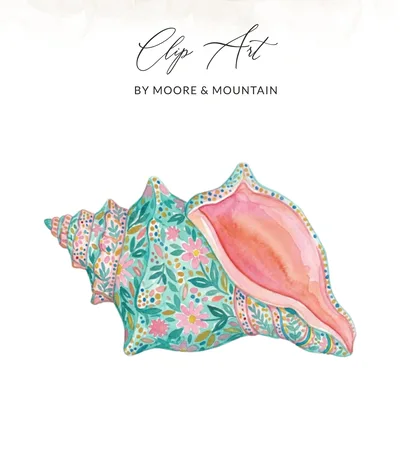 Boho Conch Shell Watercolor Art Digital Print, Coastal Decor Wall Art, Feminine Sea Shell Illustration, Beachy Home Decor Gift SVG