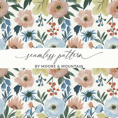 Boho Cottagecore Seamless Light Blue Pattern
