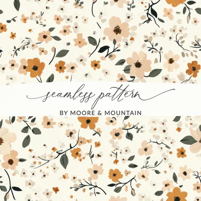 Boho Fall Ditsy Floral Beige and Brown Pattern Art Digital