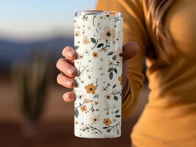 Boho Fall Ditsy Floral Beige and Brown Pattern Art Digital
