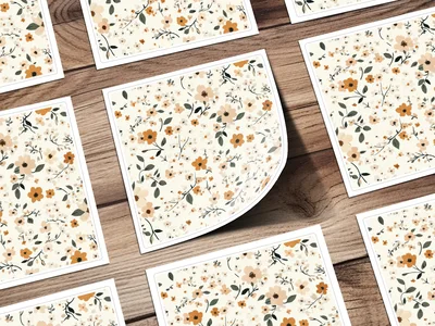 Boho Fall Ditsy Floral Beige and Brown Pattern Art Digital