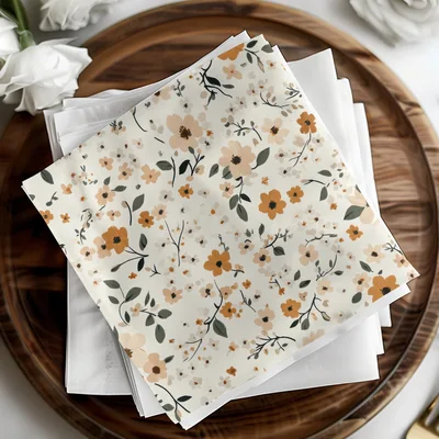 Boho Fall Ditsy Floral Beige and Brown Pattern Art Digital