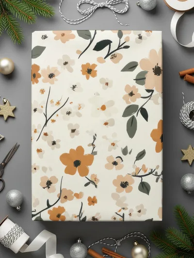 Boho Fall Ditsy Floral Beige and Brown Pattern Art Digital