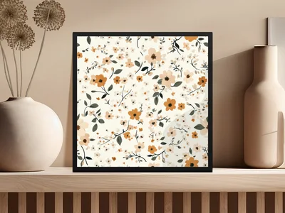 Boho Fall Ditsy Floral Beige and Brown Pattern Art Digital