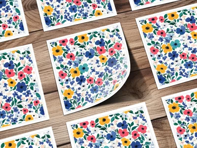 Boho Floral Seamless Pattern, Blue, Yellow, Pink Flowers, Digital Paper, Fabric Design, Ditsy Floral, Scrapbooking, Trendy Flower Pattern