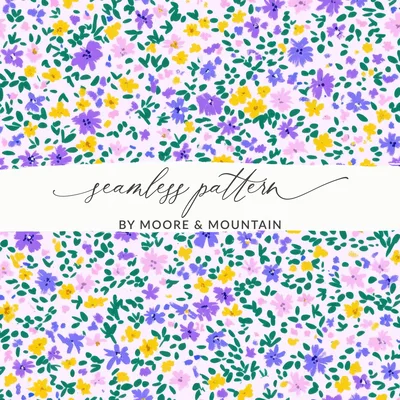 Boho Floral Seamless Pattern, Blush Yellow Lilac Ditsy Floral Print, Digital Paper, Fabric Design, Scrapbooking Paper, Commercial Use