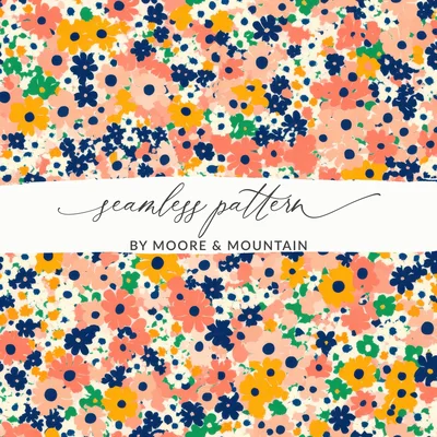 Boho Floral Seamless Pattern, Blush Yellow Orange Multicolored Digital Paper, Ditsy Floral Fabric Design, Floral Background, Seamless Print