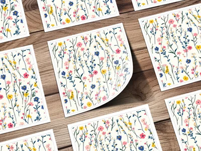 Boho Floral Seamless Pattern, Yellow, Blush, Blue Ditsy Floral Design, Digital Paper, Fabric Design, Scrapbooking, Digital Download