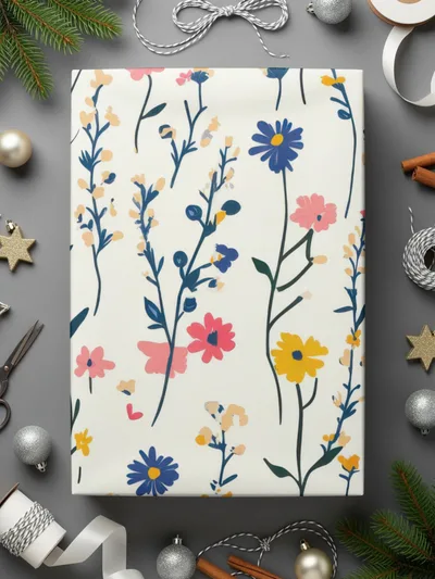 Boho Floral Seamless Pattern, Yellow, Blush, Blue Ditsy Floral Design, Digital Paper, Fabric Design, Scrapbooking, Digital Download