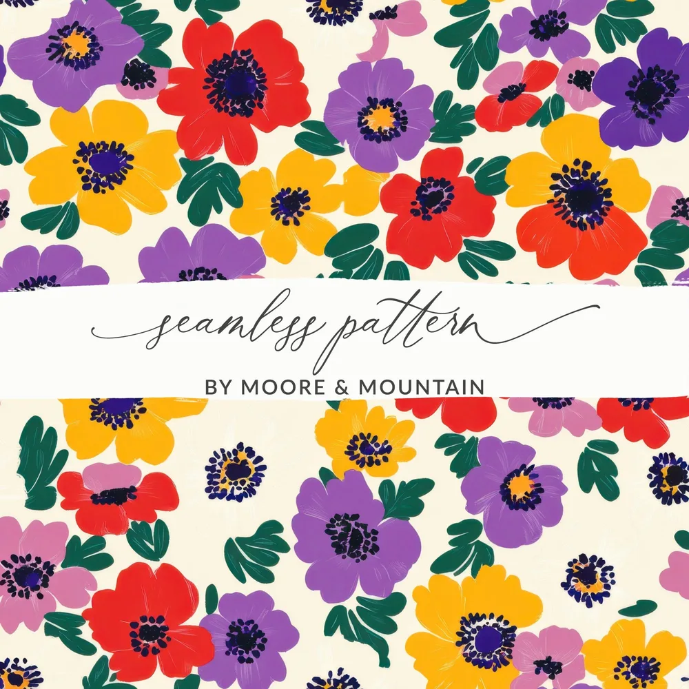 Boho Floral Seamless Pattern, Yellow, Purple, Red Floral Digital Paper, Ditsy Floral Fabric Design, Digital Download, Floral Pattern