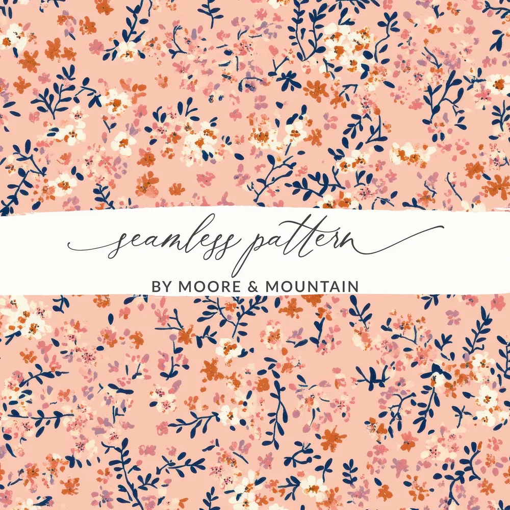Boho Light Pink and White Ditsy Floral Peach Background Design Elegant Digital