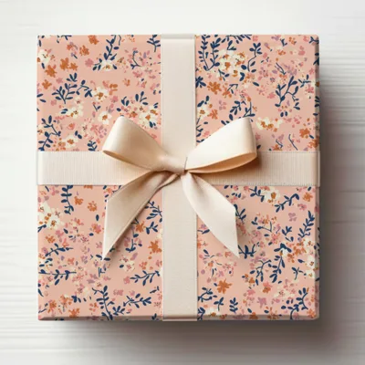 Boho Light Pink and White Ditsy Floral Peach Background Design Elegant Digital
