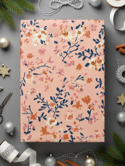 Boho Light Pink and White Ditsy Floral Peach Background Design Elegant Digital