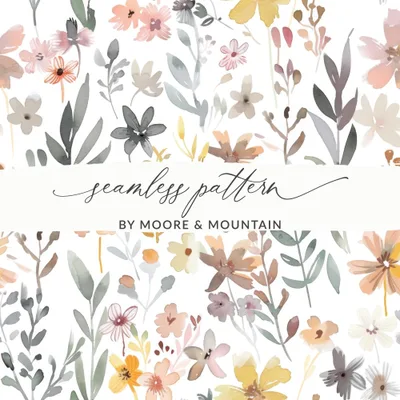 Boho Pink Watercolor Floral Neutral Summer Pattern Digital