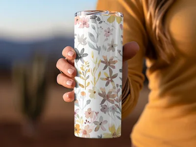 Boho Pink Watercolor Floral Neutral Summer Pattern Digital