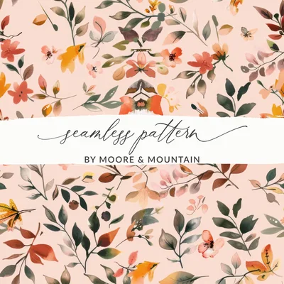 Boho Seamless Wildflower Light Pink Watercolor Wildflower Field Digital